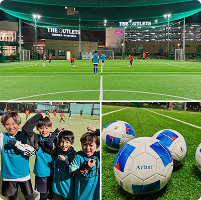 きれいな練習場で楽しくサッカーを学ぶ子どもたち